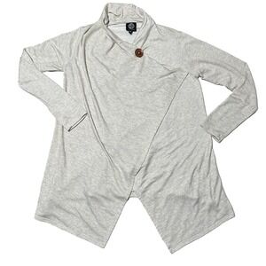 Bobeau Cream Beige Wrap Cardigan Sweater Asymmetrical Button Small